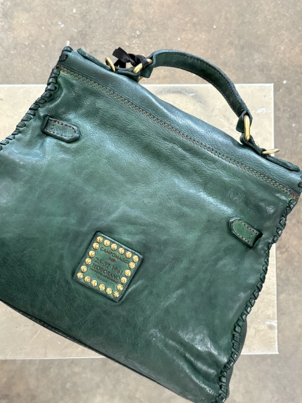 Campomaggi Whipstitched Leather Bag in Bottle Green - Picture 5 of 7